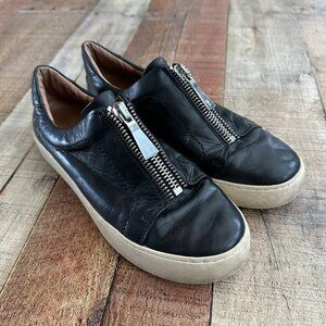 Frye Black Leather Slip-On Sneakers With Dual Zippers Size 9 Slightly Worn Cas